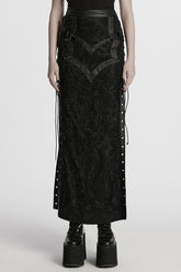 Black Studded Embossed Embroidery Lace-Up Women's Gothic Skirt